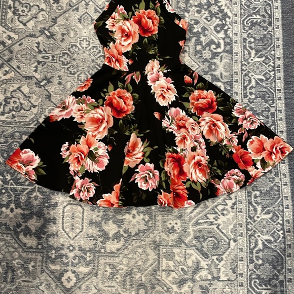 B Darlin Skater Dress, Black with Pink Peony Print - Picture 3 of 10